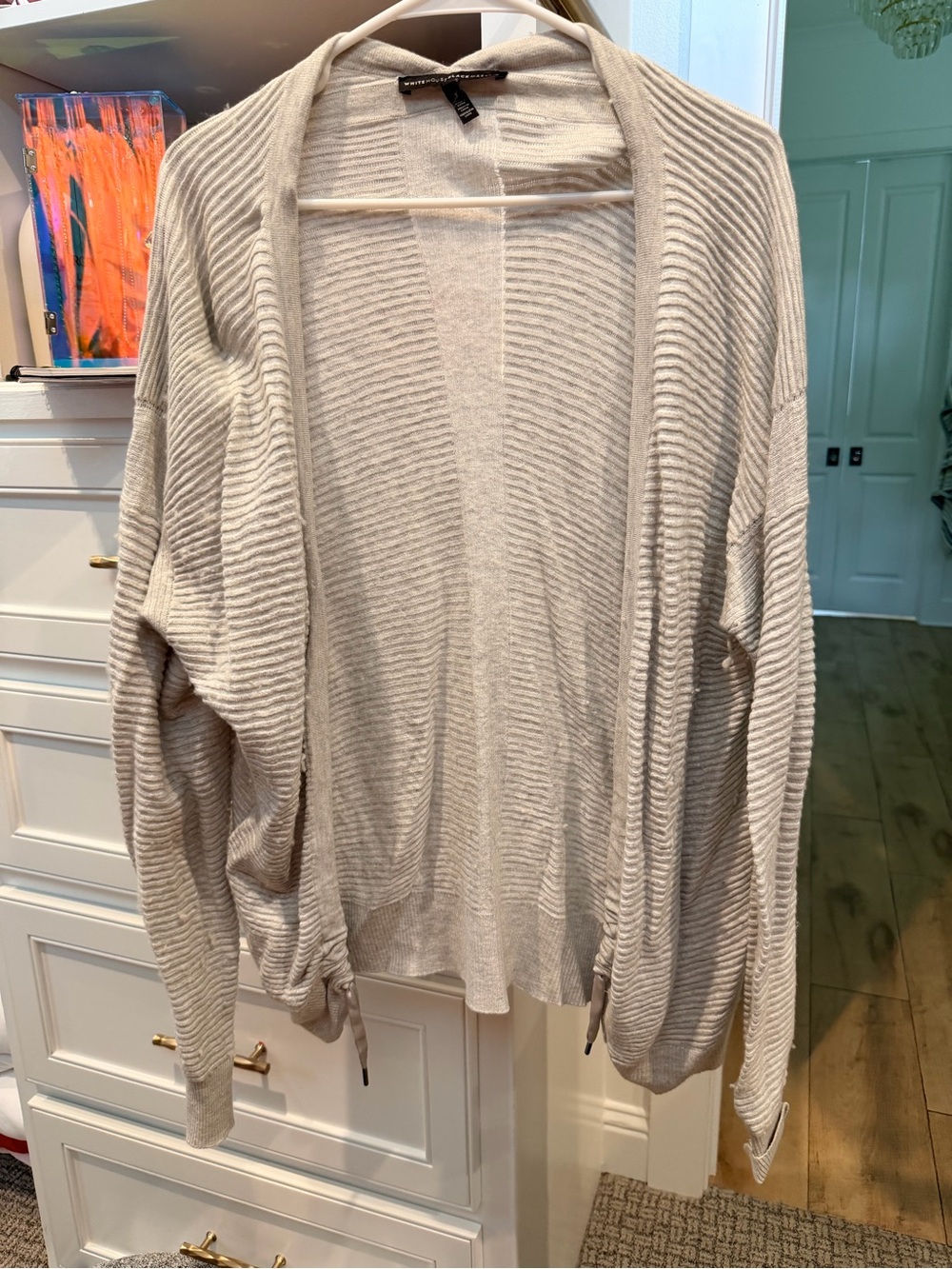 White House Black Market Light Cream Open-Front Ribbed Cardigan
